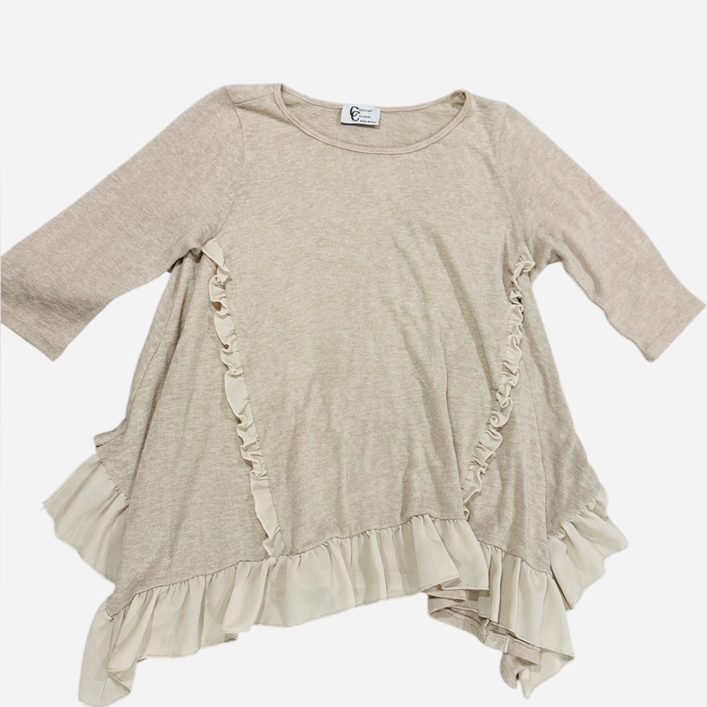 Christian Caliendo Vintage Beige Ruffle Top Women’s Medium